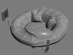 red leather sofa with pillows and tv 3D 모델