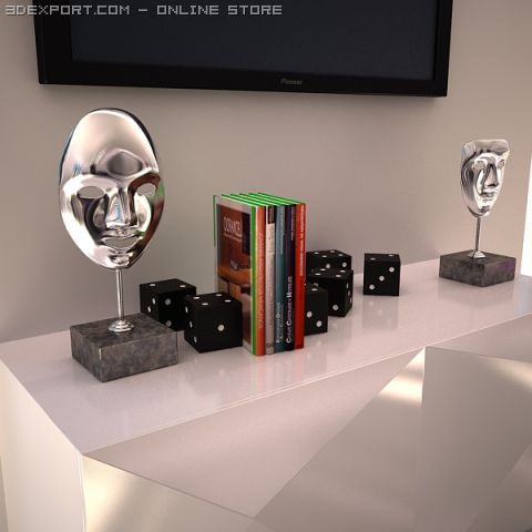 decorative accessories  2 masks on stands 3D 모델 .c4d .max .obj .3ds .fbx .stl .blend 