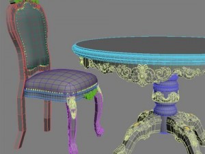 baroque style table and chairs Model 3D