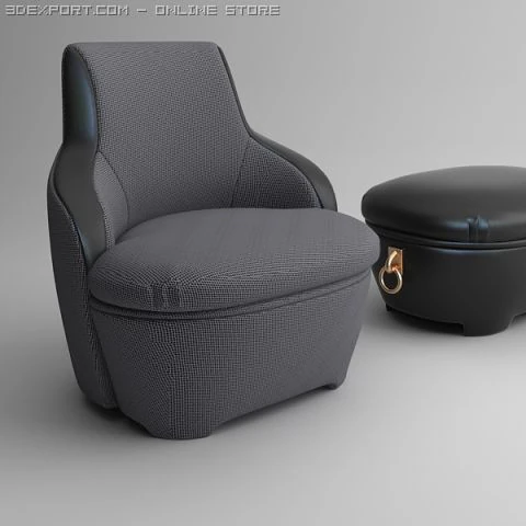 armchair and ottoman 3D Model .c4d .max .obj .3ds .fbx .stl .blend 