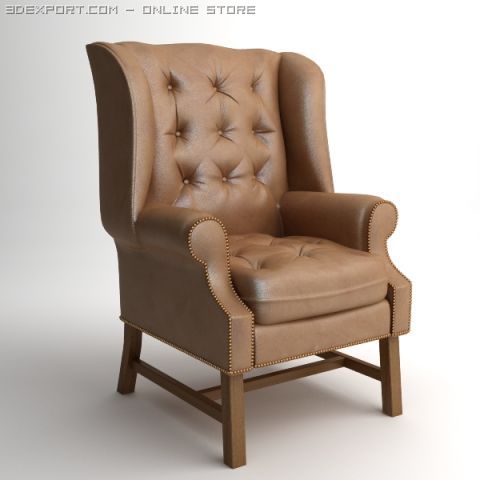traditional wing back armchair 3D Model .c4d .max .obj .3ds .fbx .stl .blend