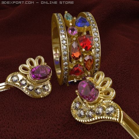ring and earrings 3D Modell .c4d .max .obj .3ds .fbx .stl .blend
