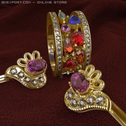 ring and earrings 3D Model .c4d .max .obj .3ds .fbx .stl .blend 