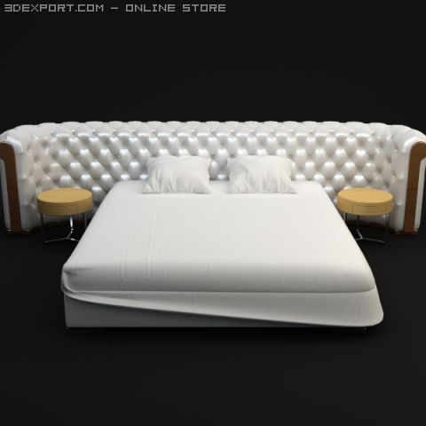 padded headboard bed Modelo 3D .c4d .max .obj .3ds .fbx .stl .blend 