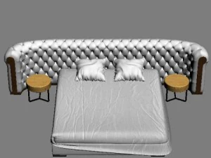 padded headboard bed 3D Model