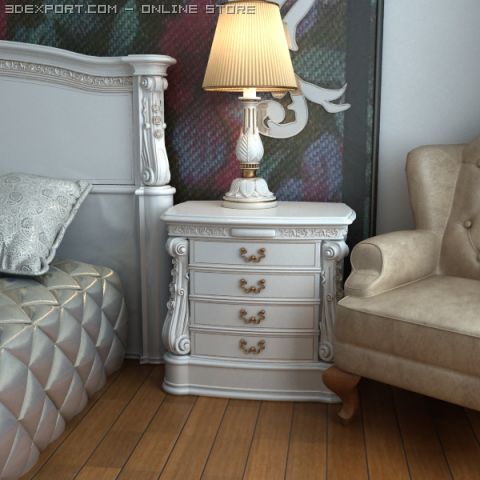 baroque nightstand curbstone 3D Model .c4d .max .obj .3ds .fbx .stl .blend 