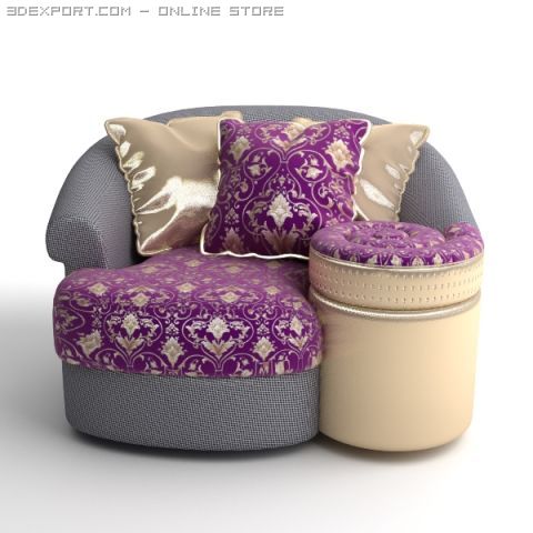 italian desiner armchair 3D Модель .c4d .max .obj .3ds .fbx .stl .blend 