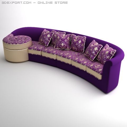 italian designer long sofa Model 3D .c4d .max .obj .3ds .fbx .stl .blend 