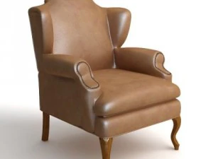 leather wing chair 2 3D Model