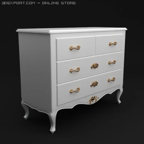 antique white dresser 3D Model .c4d .max .obj .3ds .fbx .stl .blend