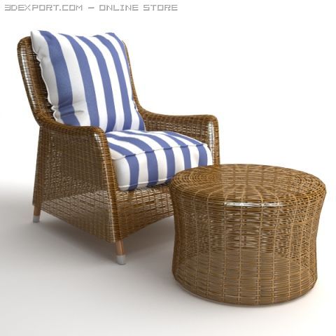 wicker armchair ottoman 3D Model .c4d .max .obj .3ds .fbx .stl .blend