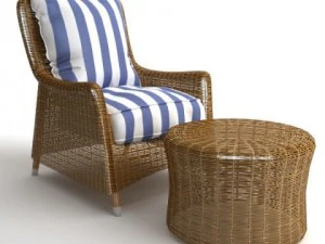 wicker armchair  ottoman 3D Model