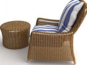 wicker armchair  ottoman 3D Model