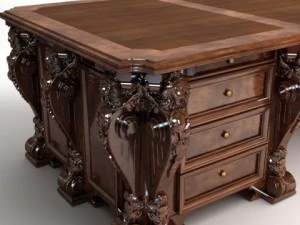 scrivania in legno antico fotorealistico 2 Modello 3D