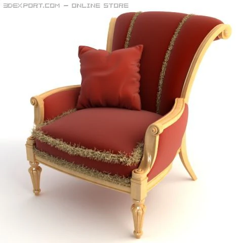 red armchair with pillow 3D Model .c4d .max .obj .3ds .fbx .stl .blend
