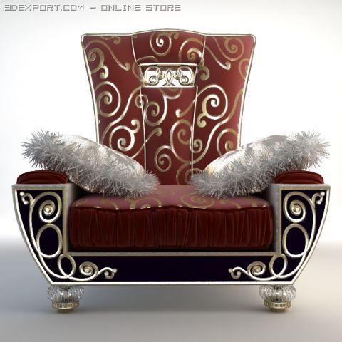ornate armchair with fringed pillows 3D-Modell .c4d .max .obj .3ds .fbx .stl .blend 