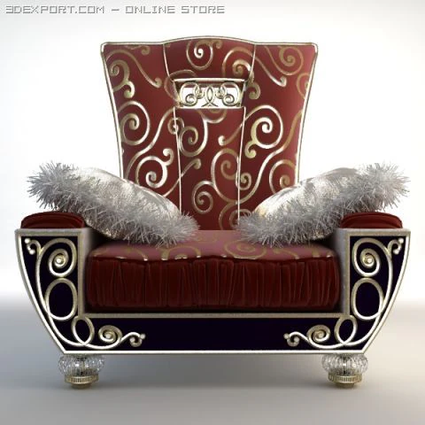 ornate armchair with fringed pillows 3D Model .c4d .max .obj .3ds .fbx .stl .blend 