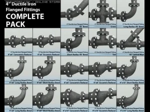 Tubos pack 4 accesorios bridados de fundici&oacute;n d&uacute;ctil. Modelo 3D