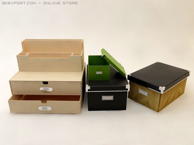 desk storage box collection 3D Модель .c4d .max .obj .3ds .fbx .stl .blend 