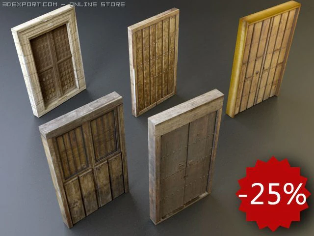 rustic heavy wooden door collection 3D Model .c4d .max .obj .3ds .fbx .stl .blend