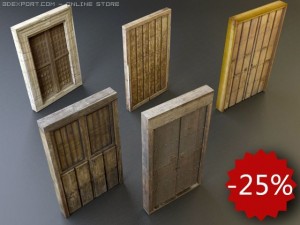 rustic heavy wooden door collection 3D Model