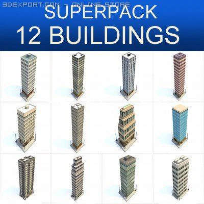 skyscraper building super pack 3D Model .c4d .max .obj .3ds .fbx .stl .blend 