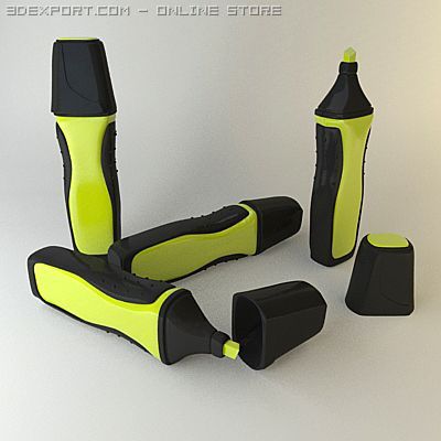 highlighter marker yellow 1 3D 模型 .c4d .max .obj .3ds .fbx .stl .blend 