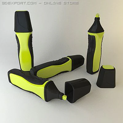 highlighter marker yellow 1 3D Model .c4d .max .obj .3ds .fbx .stl .blend 