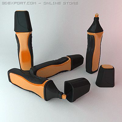 highlighter marker orange 3 3D Model .c4d .max .obj .3ds .fbx .stl .blend 
