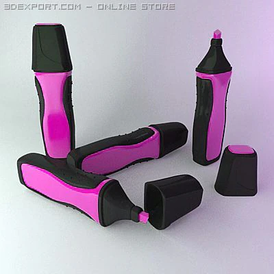 highlighter marker pink 4 3D Model .c4d .max .obj .3ds .fbx .stl .blend