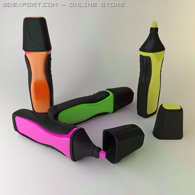 highlighter markers collection 3D मॉडल .c4d .max .obj .3ds .fbx .stl .blend 