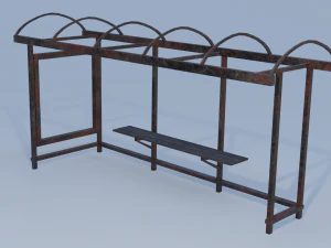 old rusty bus stop low-poly pbr model 3D Model