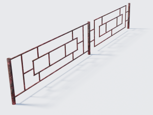 old rusty fence low-poly pbr model 3D मॉडल