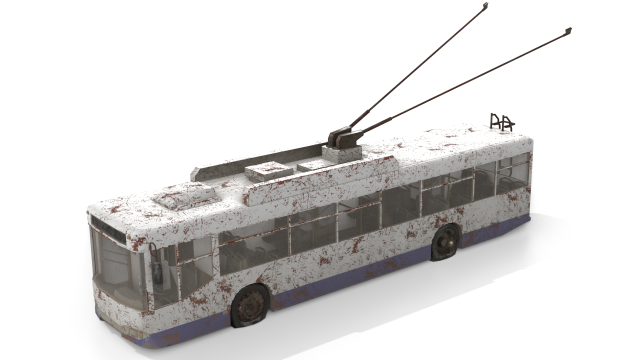 old rusty trolleybus low-poly pbr model Modelo 3D .c4d .max .obj .3ds .fbx .stl .blend 