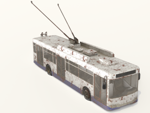 old rusty trolleybus low-poly pbr model Modelo 3D