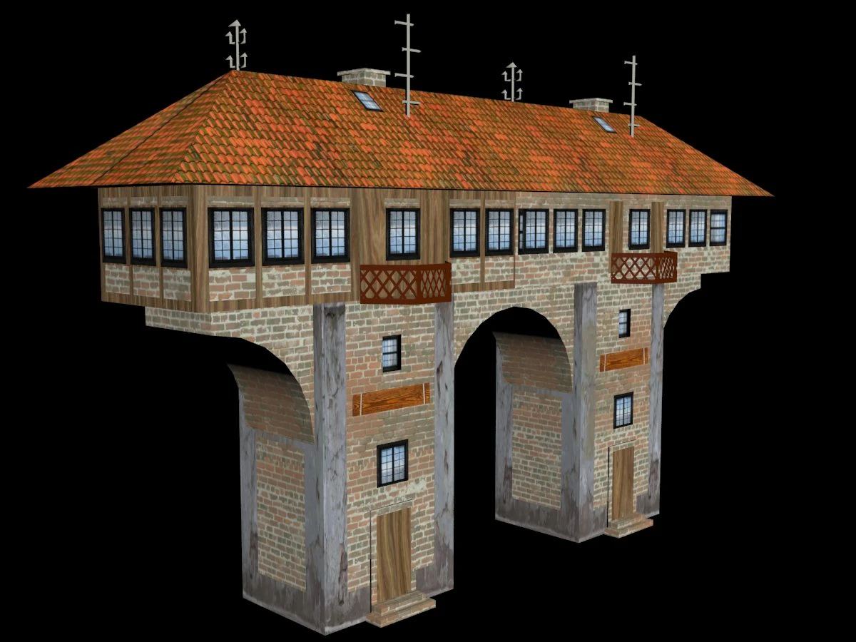 vecchia casa con arco modello low poly Modello 3D .c4d .max .obj .3ds .fbx .stl .blend