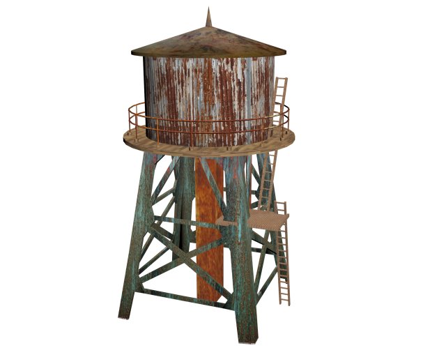 the old rusty water tower low poly Modelo 3D .c4d .max .obj .3ds .fbx .stl .blend 