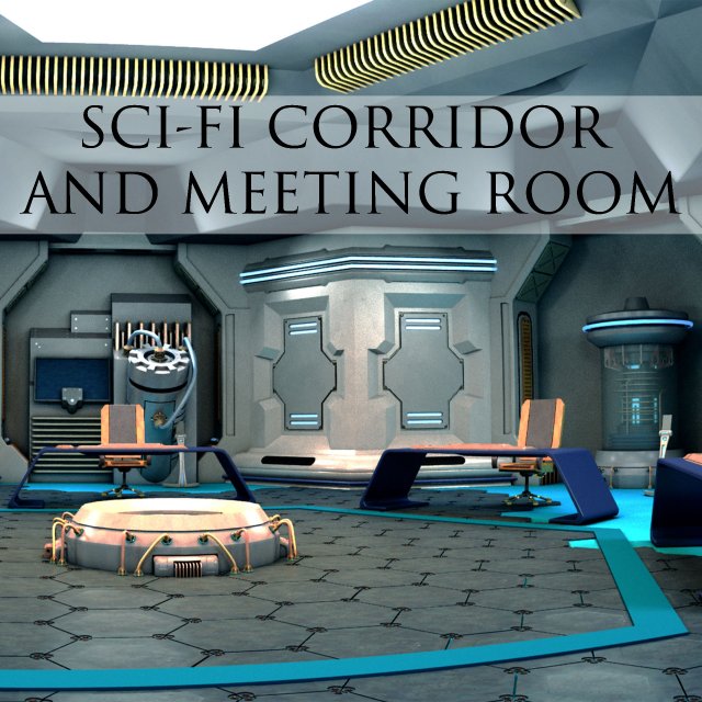 sci-fi corridor and meeting room Modello 3D .c4d .max .obj .3ds .fbx .stl .blend 