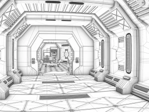 sci-fi corridor and meeting room 3D Model