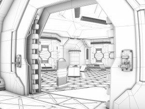 sci-fi corridor and meeting room Modello 3D