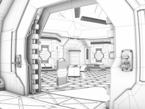 sci-fi corridor and meeting room 3D Model