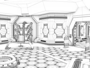 sci-fi corridor and meeting room 3D Model