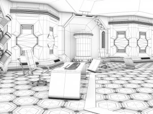 sci-fi corridor and meeting room 3D Model