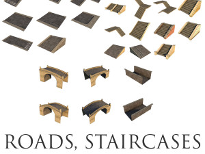 low poly roads staircases and bridges pack 3D Model