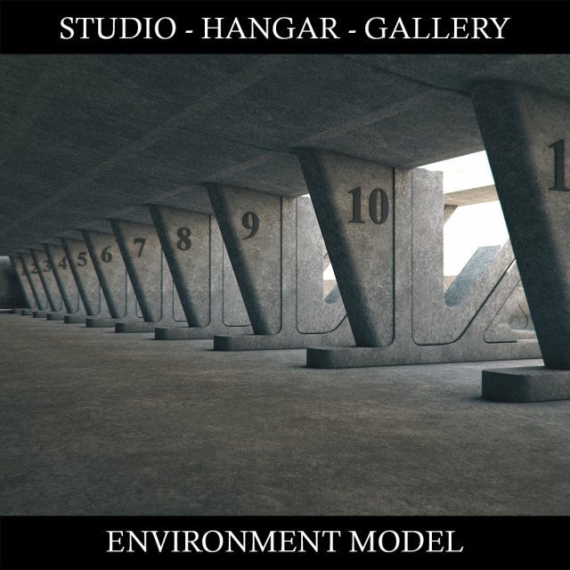 hangar studio gallery 3D Model .c4d .max .obj .3ds .fbx .stl .blend 