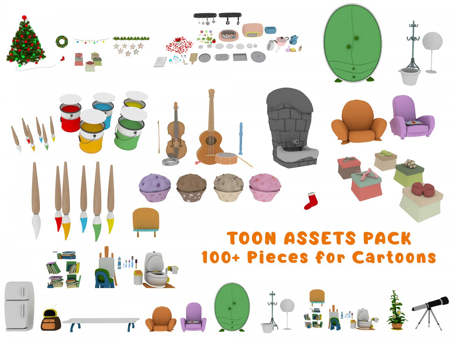 cartoon assets pack 3D Model .c4d .max .obj .3ds .fbx .stl .blend 