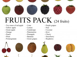 fruits pack - 24 fruits 3D Model
