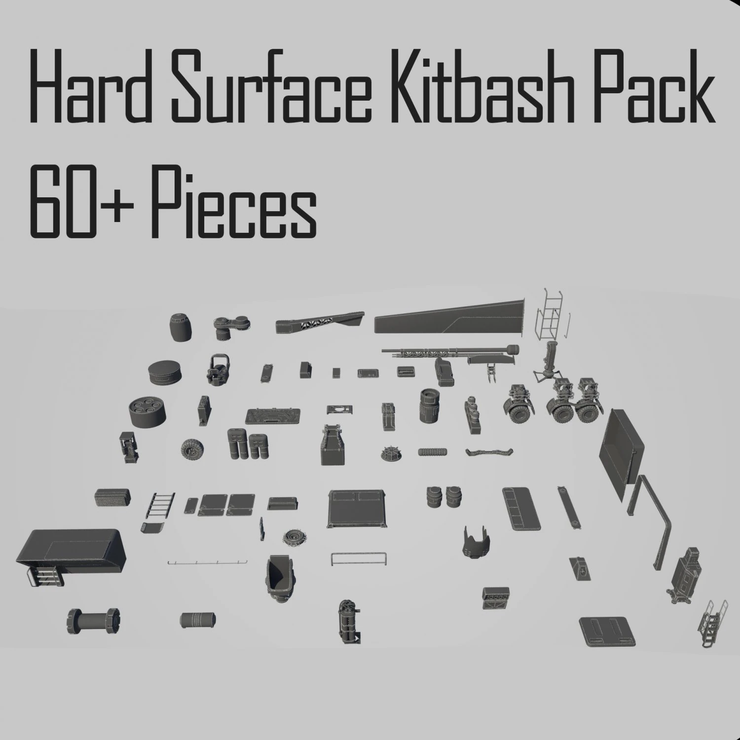 hard surface kitbash pack - 60 objects 3D Model .c4d .max .obj .3ds .fbx .stl .blend 