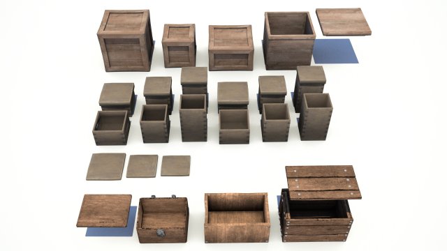 wooden crates and boxes pack 3D Модель .c4d .max .obj .3ds .fbx .stl .blend 