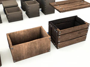 wooden crates and boxes pack 3D Model
